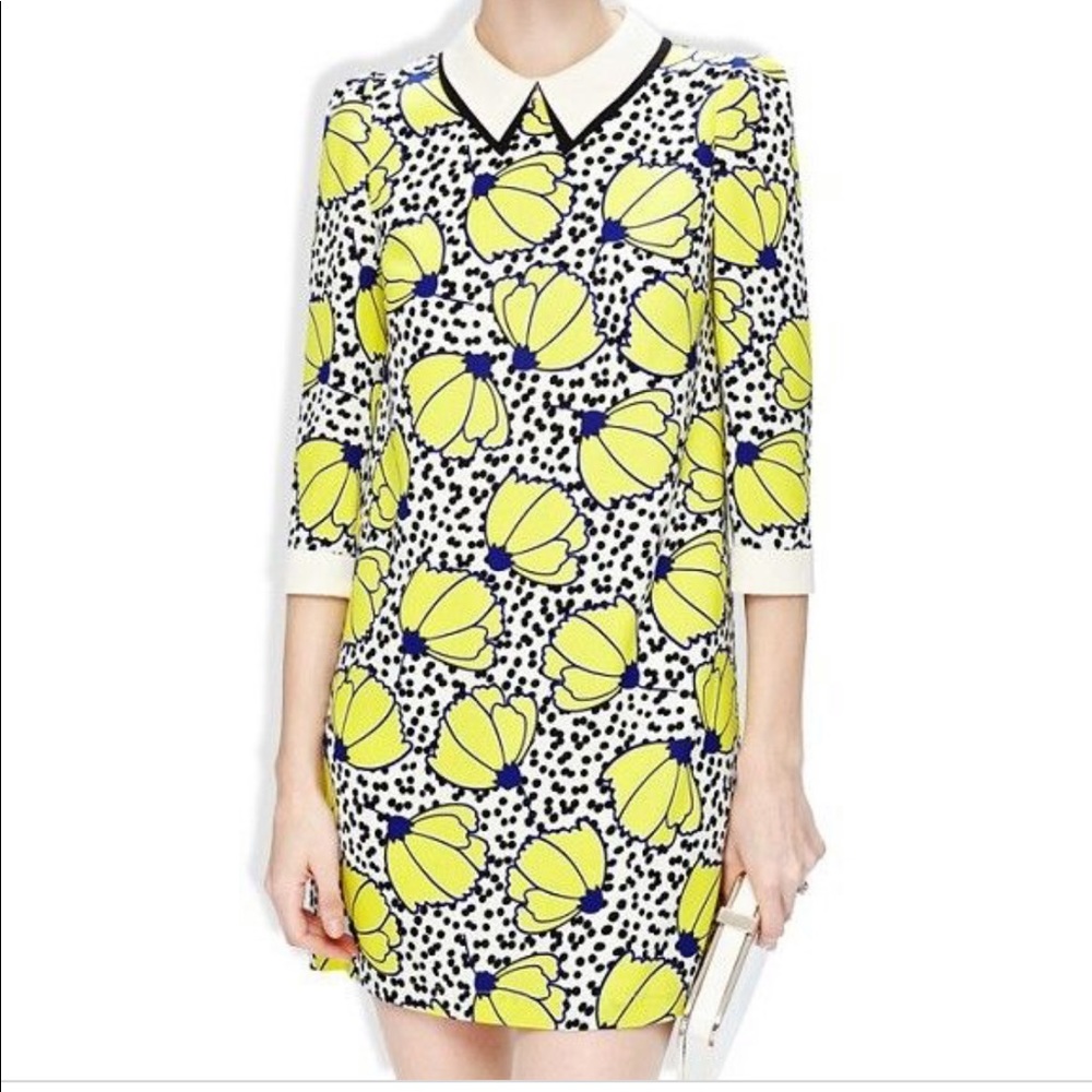 Yellow Floral Polka Dot Lapel Dress